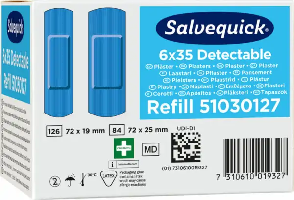 Salvequick Plåster Blue Detectable refill, 6-pack