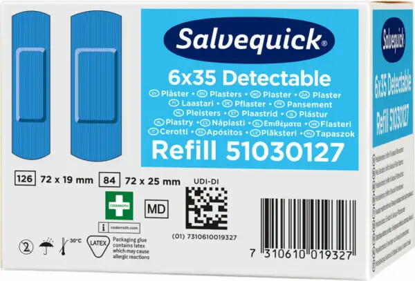 Salvequick Plåster Blue Detectable refill, 6-pack